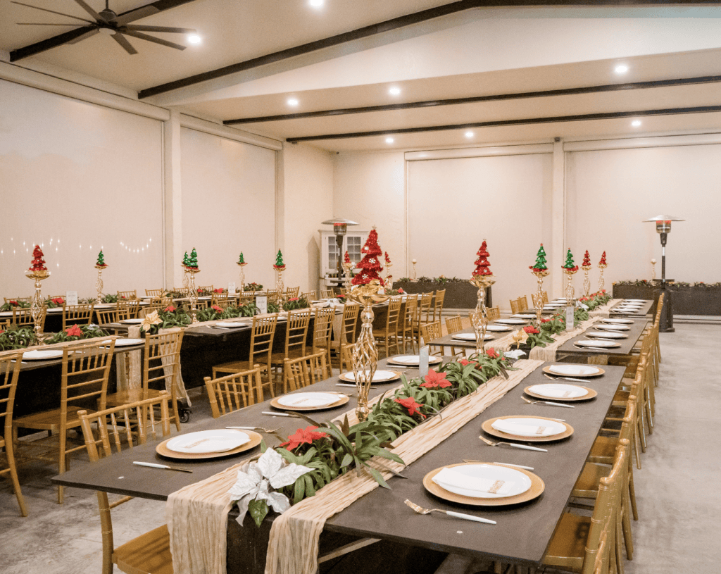 Company Christmas party dinner setup at Bonita Ranch in Brevard County, Florida